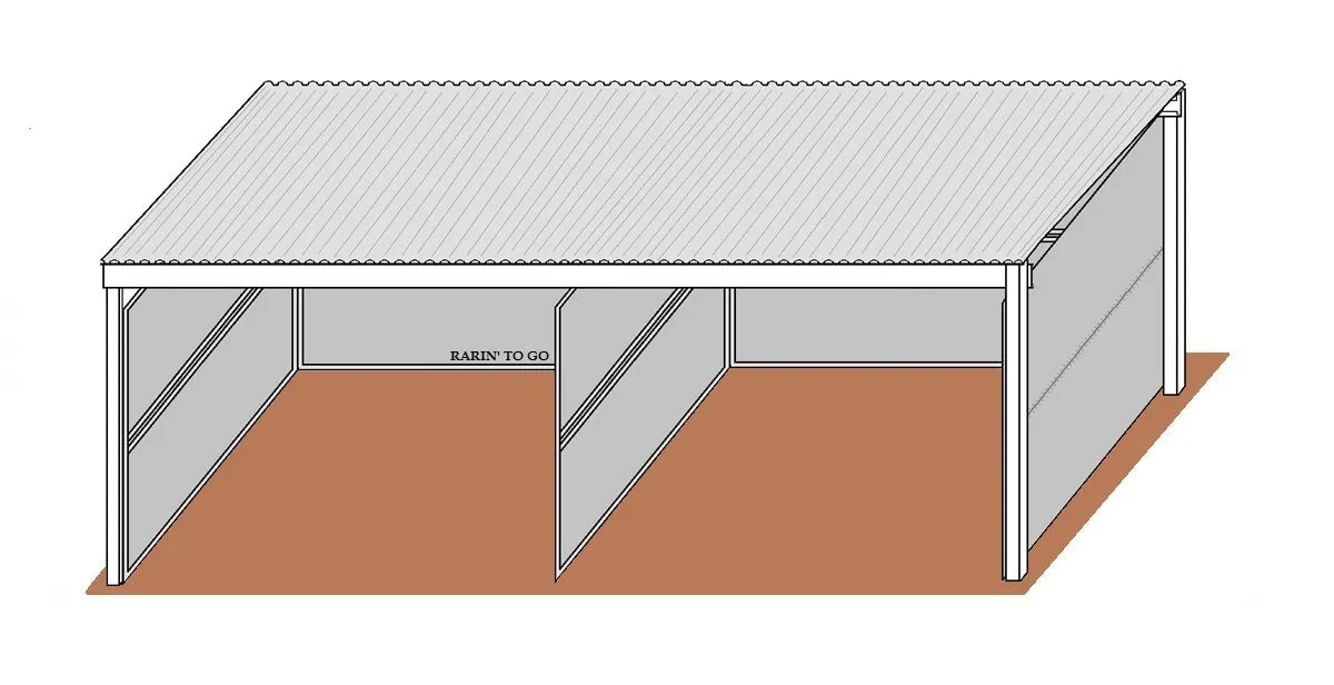 12'D x 12'W Solid Wall Dual Stall Kit W/ 12' x 26' Free-Standing Cover