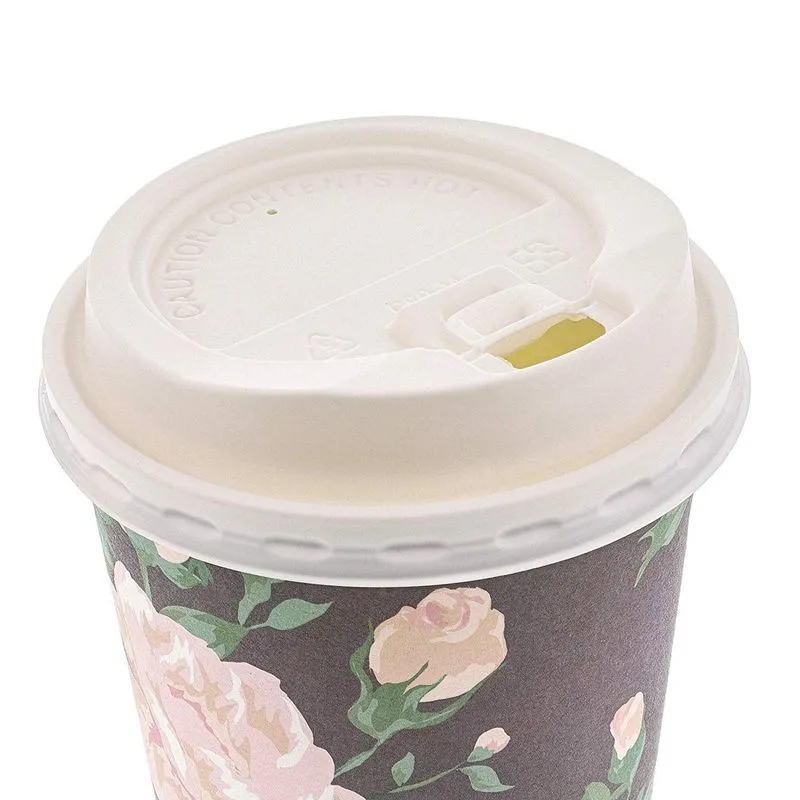 48 Pack Vintage Floral Paper Insulated Coffee Cups with Lids, 4 Designs, 16 Ounces