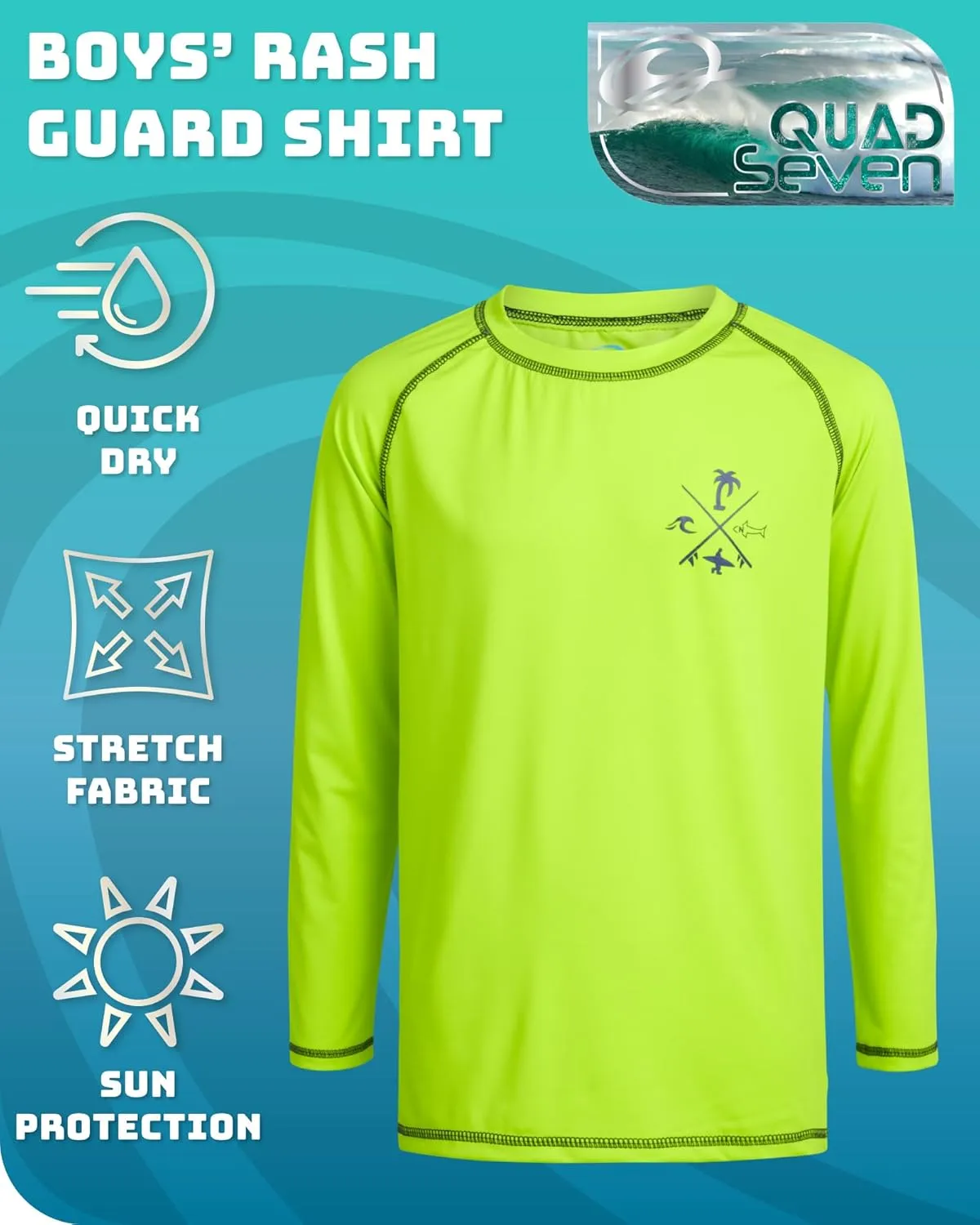 Boys Swim Shirt - Quicky Dry Sun Protection Long Sleeve Rash Guard for Boys Youth Kids Swimwear (Sizes: 5-18)