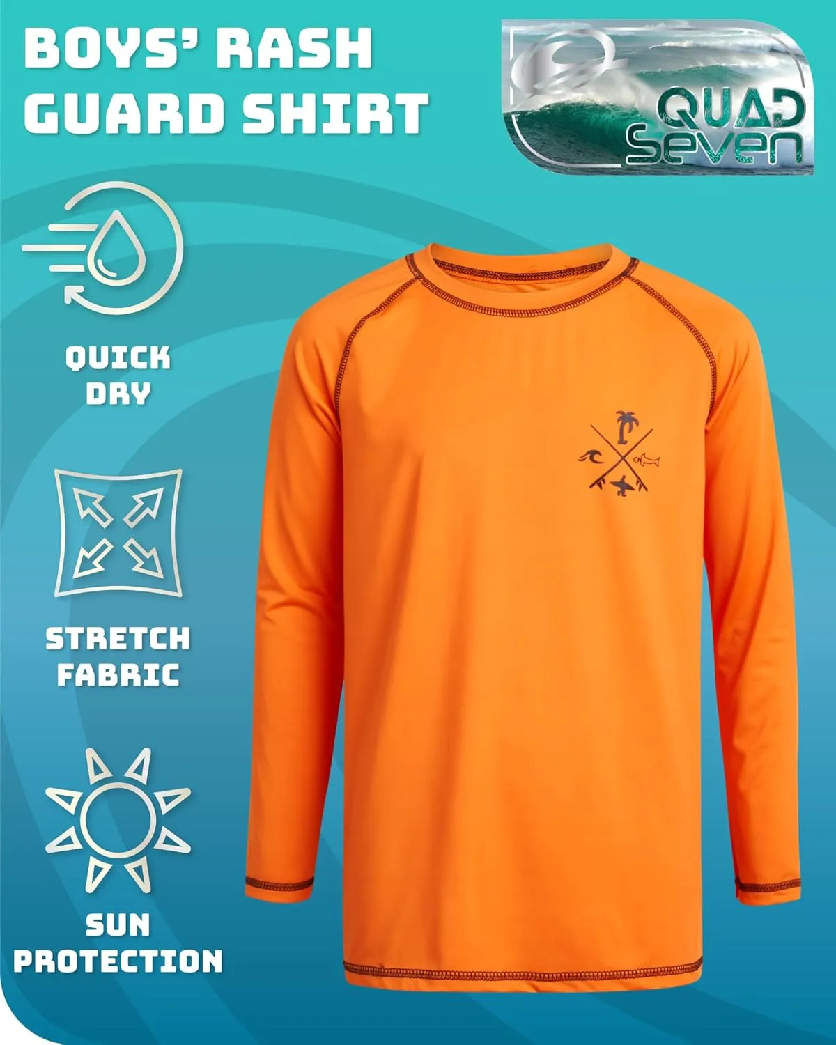 Boys Swim Shirt - Quicky Dry Sun Protection Long Sleeve Rash Guard for Boys Youth Kids Swimwear (Sizes: 5-18)