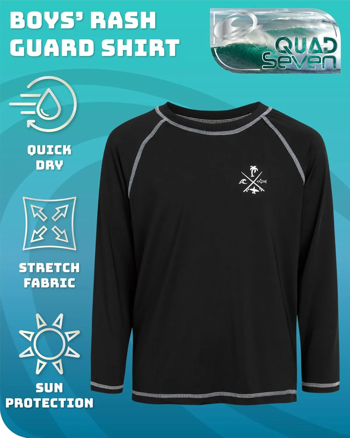 Boys Swim Shirt - Quicky Dry Sun Protection Long Sleeve Rash Guard for Boys Youth Kids Swimwear (Sizes: 5-18)