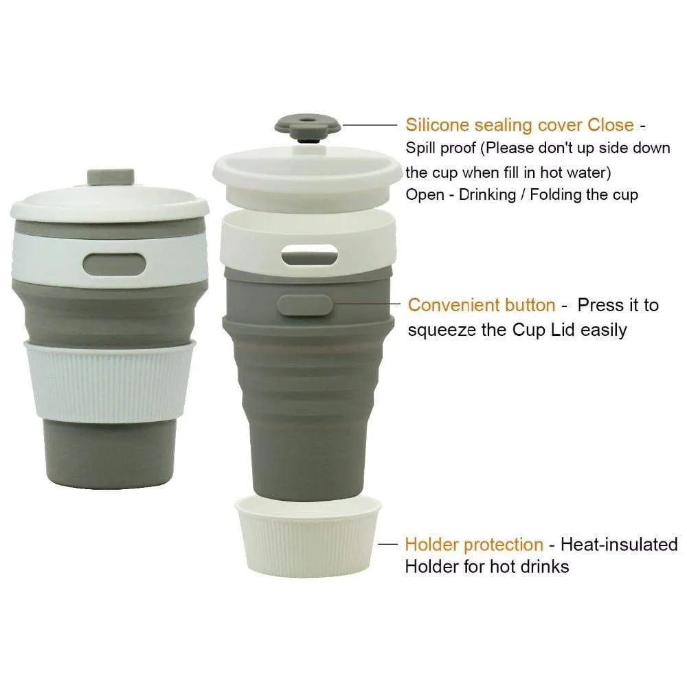 Collapsible Silicone Folding Travel Mug for the Office Camping Hiking Picnic Water Cup BPA Free