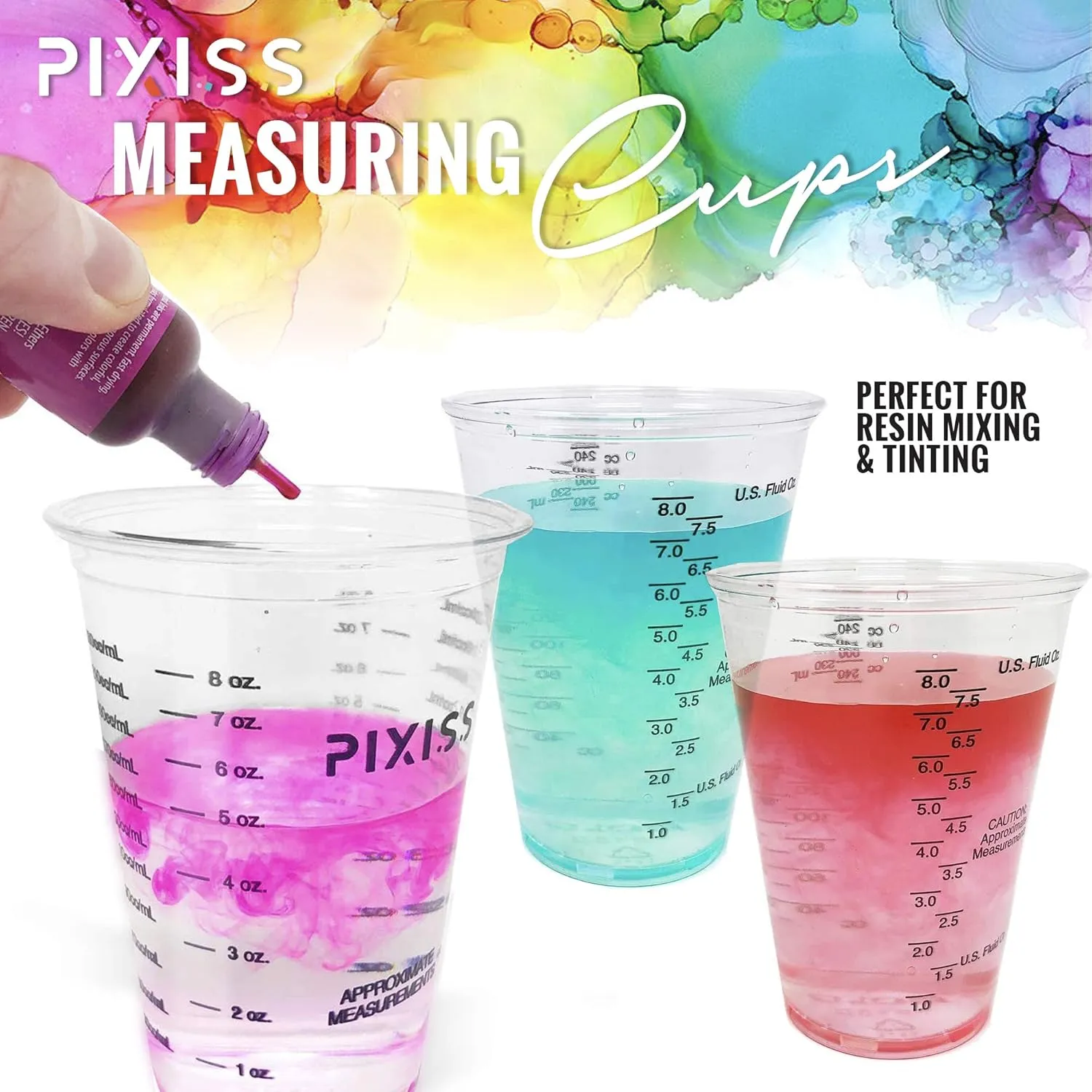 Disposable Epoxy Resin Mixing Cups (100-Pack) Clear Plastic 10-Ounce for Measuring Paint Epoxy Resin Art Supplies - Graduated Measurements in ML and OZ