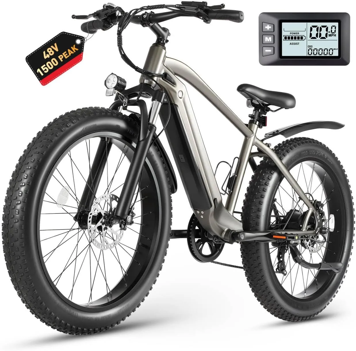 Electric Bike for Adults, 28MPH Max Speed Fat Tire Dirt E-Bikes, 1500W Peak Motor Ebikes, 48V14.5AH Battery 7 Speed 40 Miles Max Range E Bikes for Mountain, Commuting