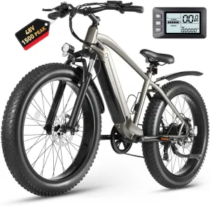 Electric Bike for Adults, 28MPH Max Speed Fat Tire Dirt E-Bikes, 1500W Peak Motor Ebikes, 48V14.5AH Battery 7 Speed 40 Miles Max Range E Bikes for Mountain, Commuting