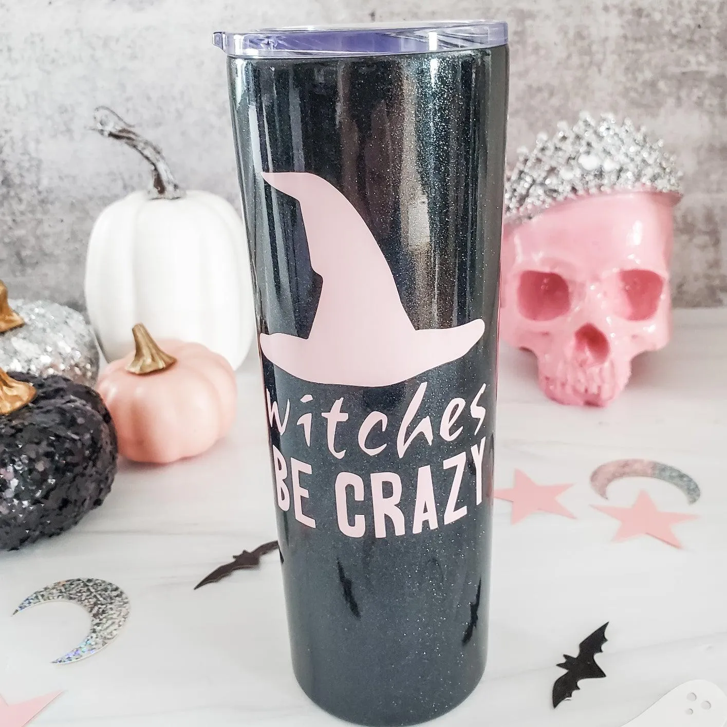 HALLOWEEN Black Glitter Funny 20oz Insulated Tumbler by Salt and Sparkle