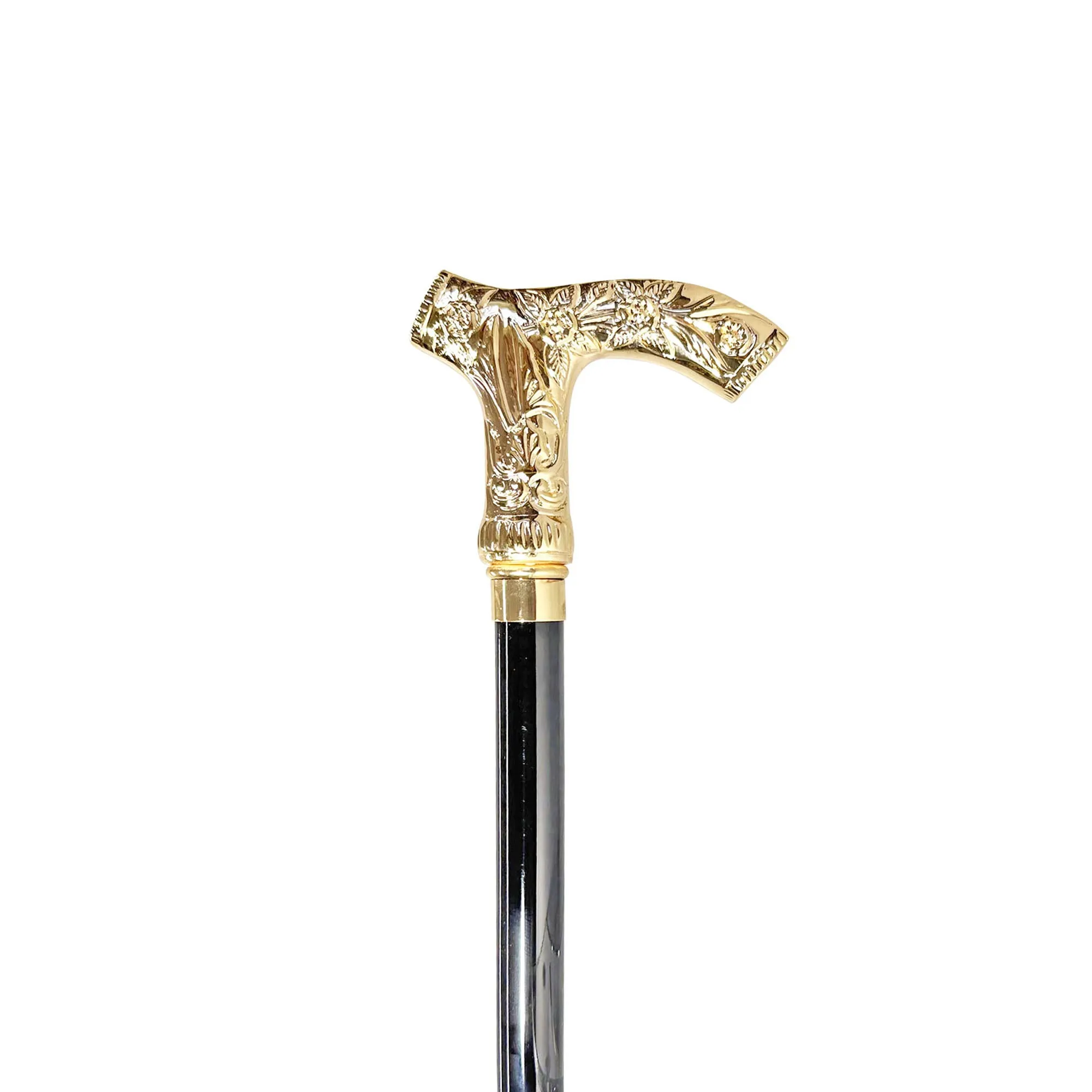 Hand-engraved metal Walking stick - 24K goldplated