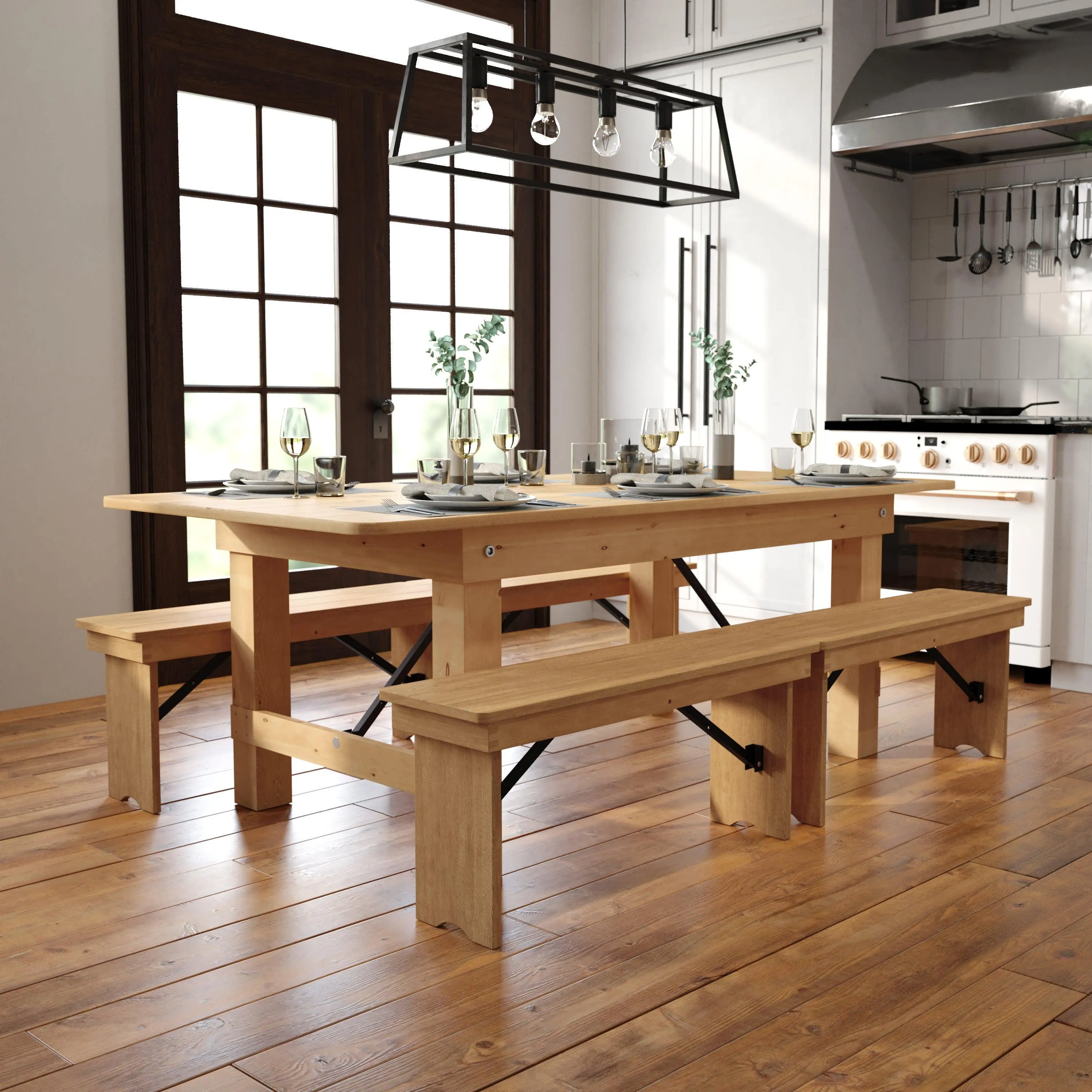 HERCULES Series 7' x 40" Rectangular Solid Pine Folding Farm Table