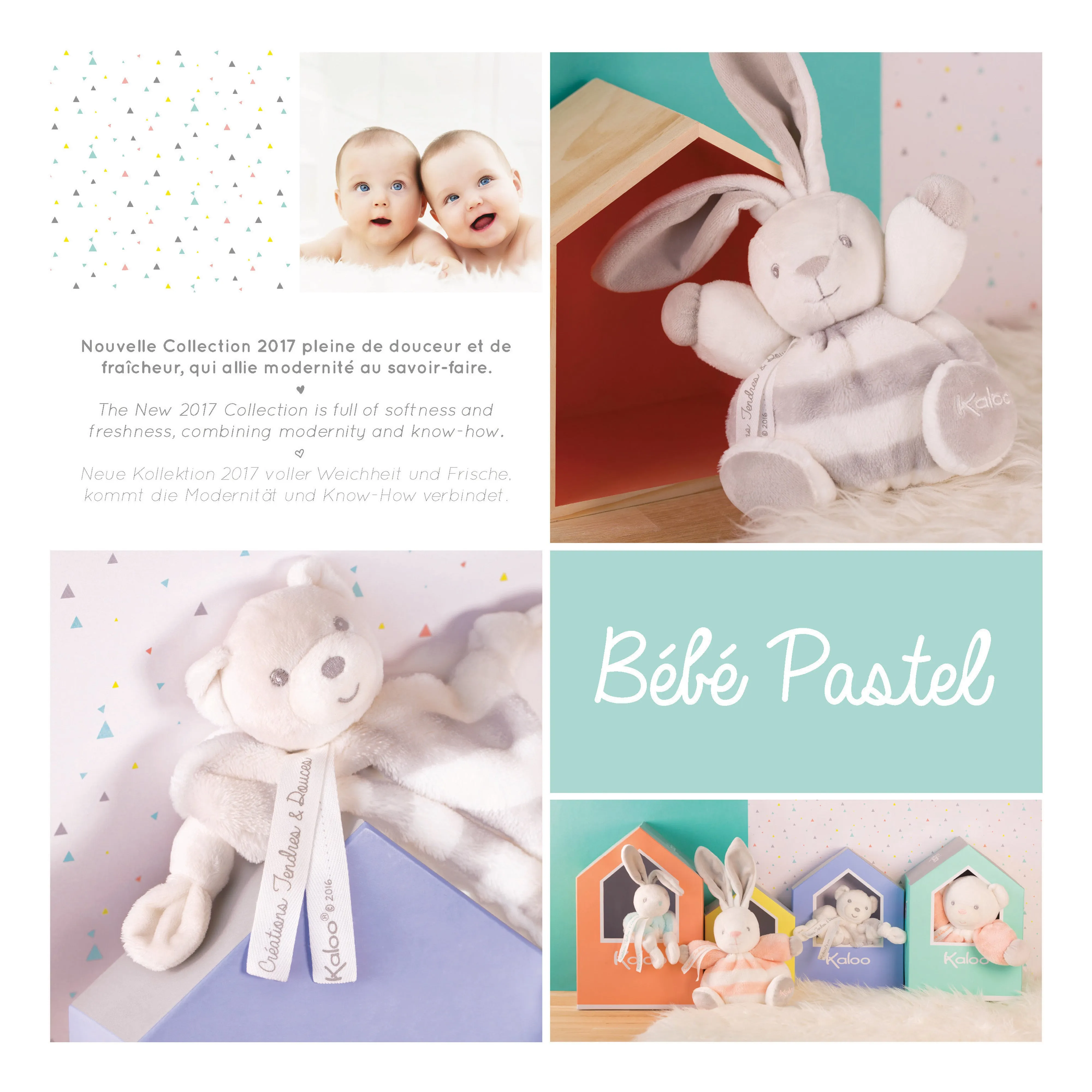 Kaloo Bebe Pastel Chubby Rabbit Aqua and Cream Medium
