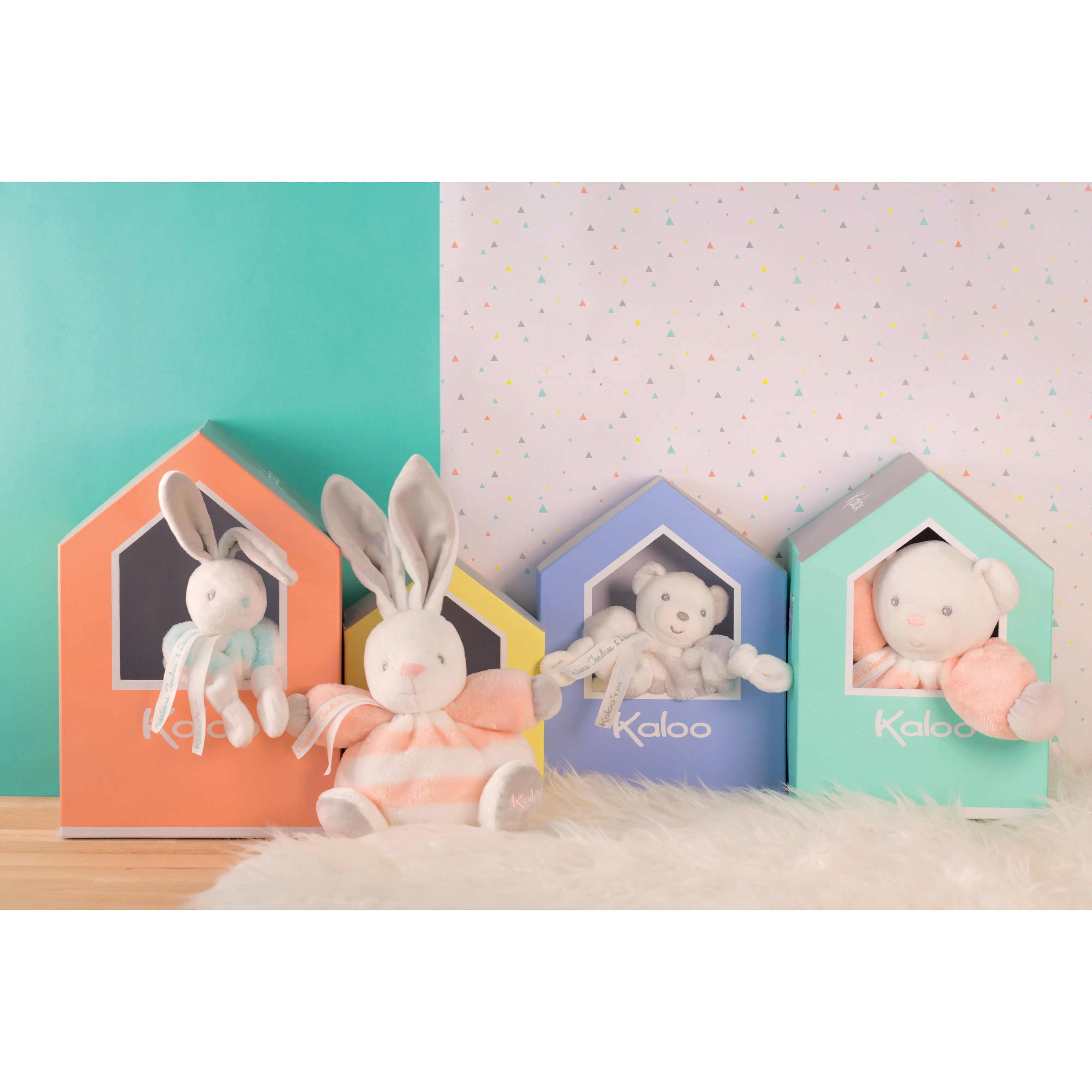 Kaloo Bebe Pastel Chubby Rabbit Aqua and Cream Medium