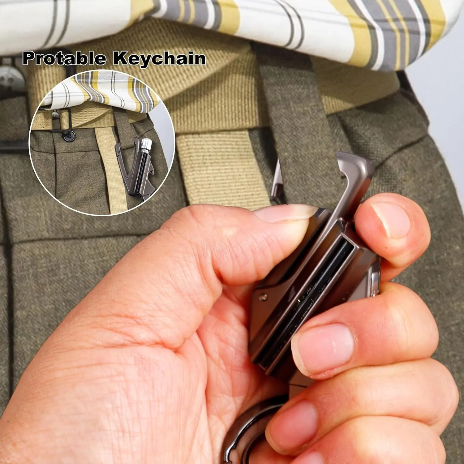 Keychain Lighter 2 Pack Metal Match Kerosene Lighter Reusable Waterproof Windproof Permanent Strike Anywhere with Multitool Bottle Opener, for Outdoor Survival Gift for Men(Black)