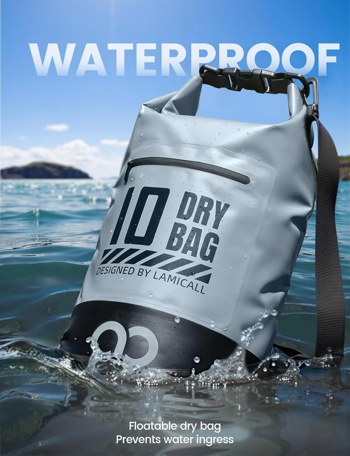 Lamicall Dry Bag Waterproof Backpack - [Zippered Pocket] 5L/10L/20L/30L/40L Roll Top Waterproof Bag with Water Proof Phone Case, Floatable Drybag for Swimming, Boating, Kayaking, Camping, Beach