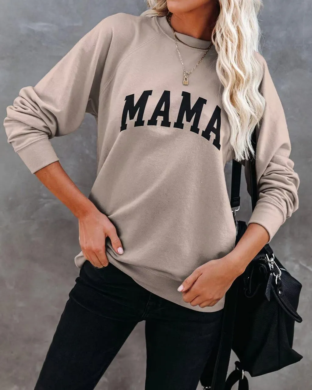LEEDYA Women Long Sleeve Mama Sweatshirts Round Neck Pullover Loose Lightweight Blouse Tops