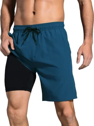 LUCOWEE Mens Swim Trunks Comfortable Compression Liner Swim Shorts Zipper Pockets Quick Dry 7" Inseam Bathing Suit Swimsuits