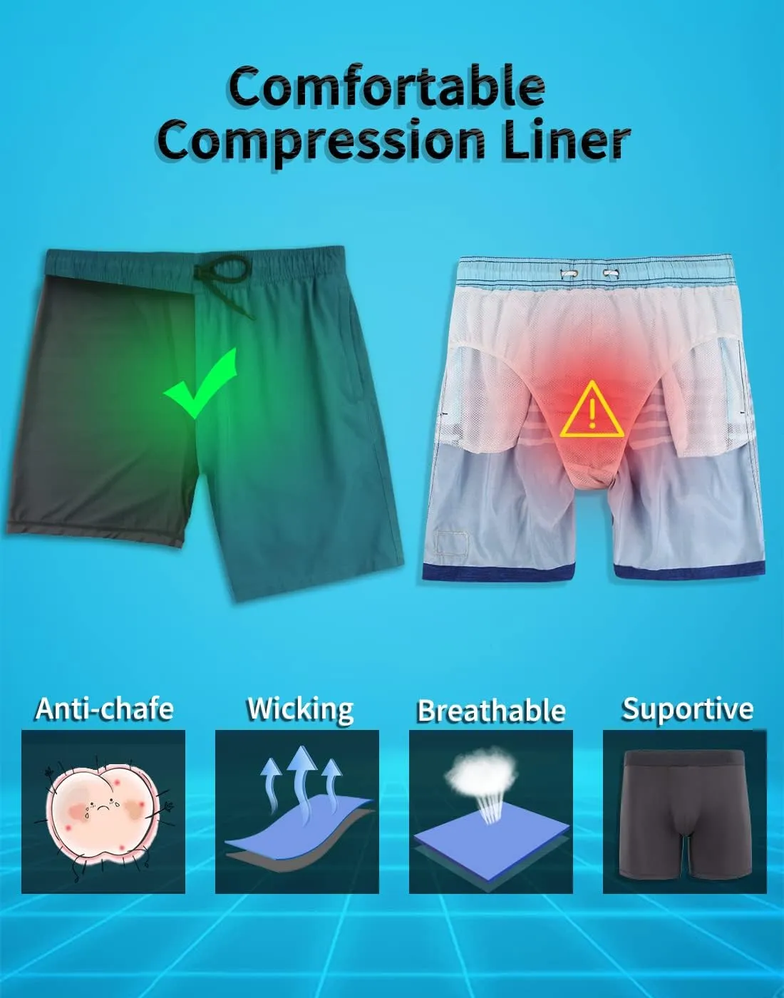 LUCOWEE Mens Swim Trunks Comfortable Compression Liner Swim Shorts Zipper Pockets Quick Dry 7" Inseam Bathing Suit Swimsuits