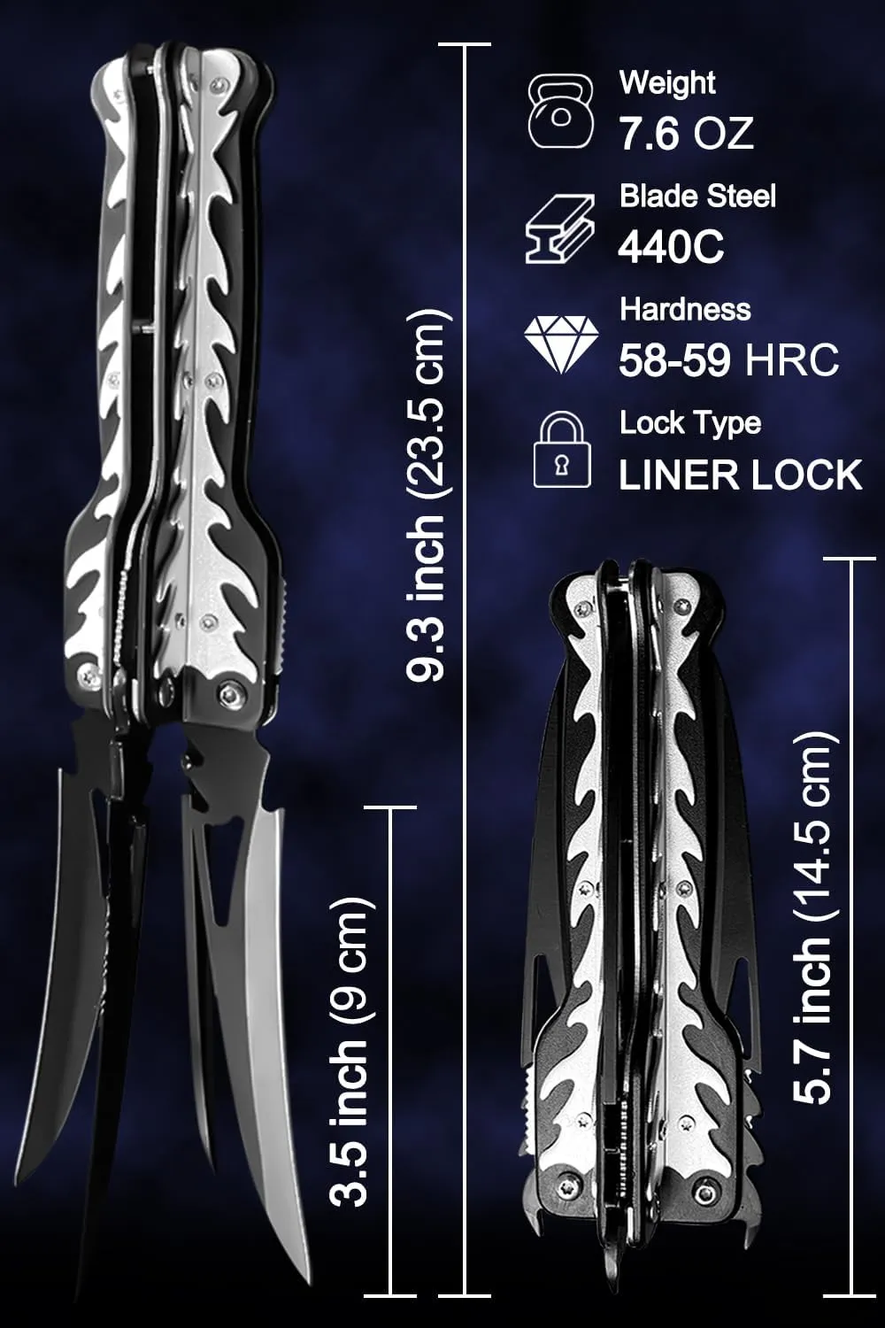 MADSABRE 4 Blades Cool Pocket Knives for Men - 9.3 Inch Survival Camping Folding Knife with Glass Breaker, Hiking Hunting Collection Knife EDC Tool