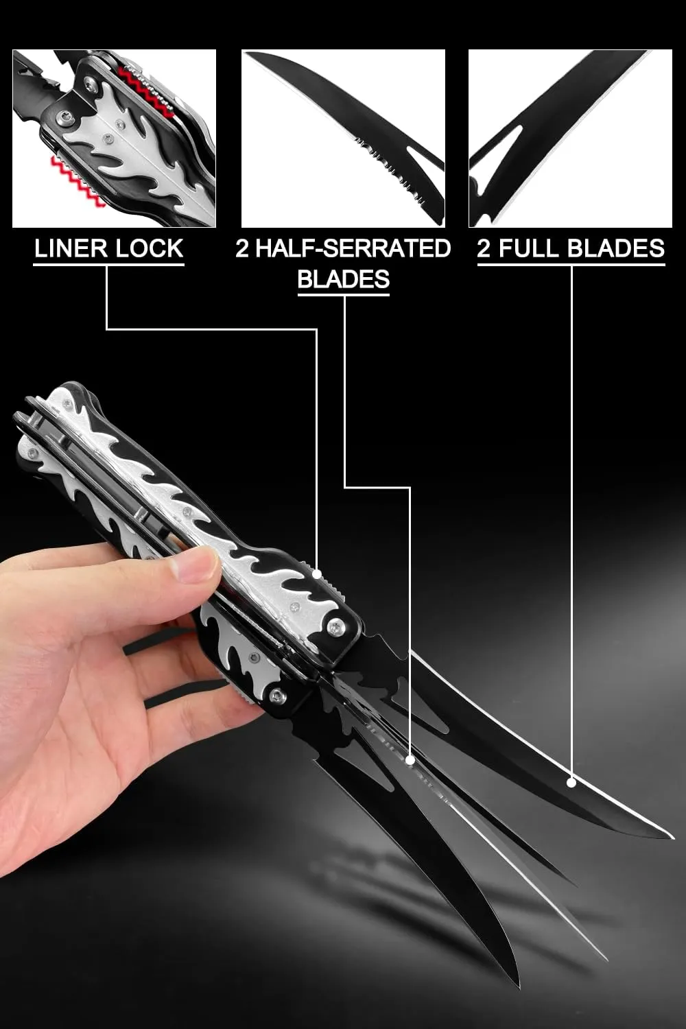 MADSABRE 4 Blades Cool Pocket Knives for Men - 9.3 Inch Survival Camping Folding Knife with Glass Breaker, Hiking Hunting Collection Knife EDC Tool