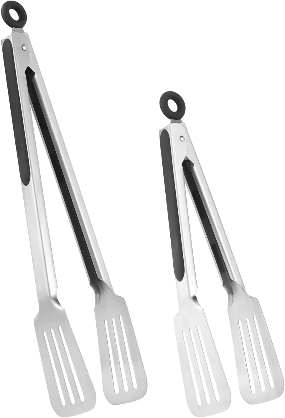 Metal Tongs for Cooking, Set of 2 Stainless Steel Spatula Tongs for Grilling, Cooking and Flipping, Strong Grip for Ribs, Steak and Fish, Comfortable Grip, Easy Pull Lock, 9 inch & 12 inch
