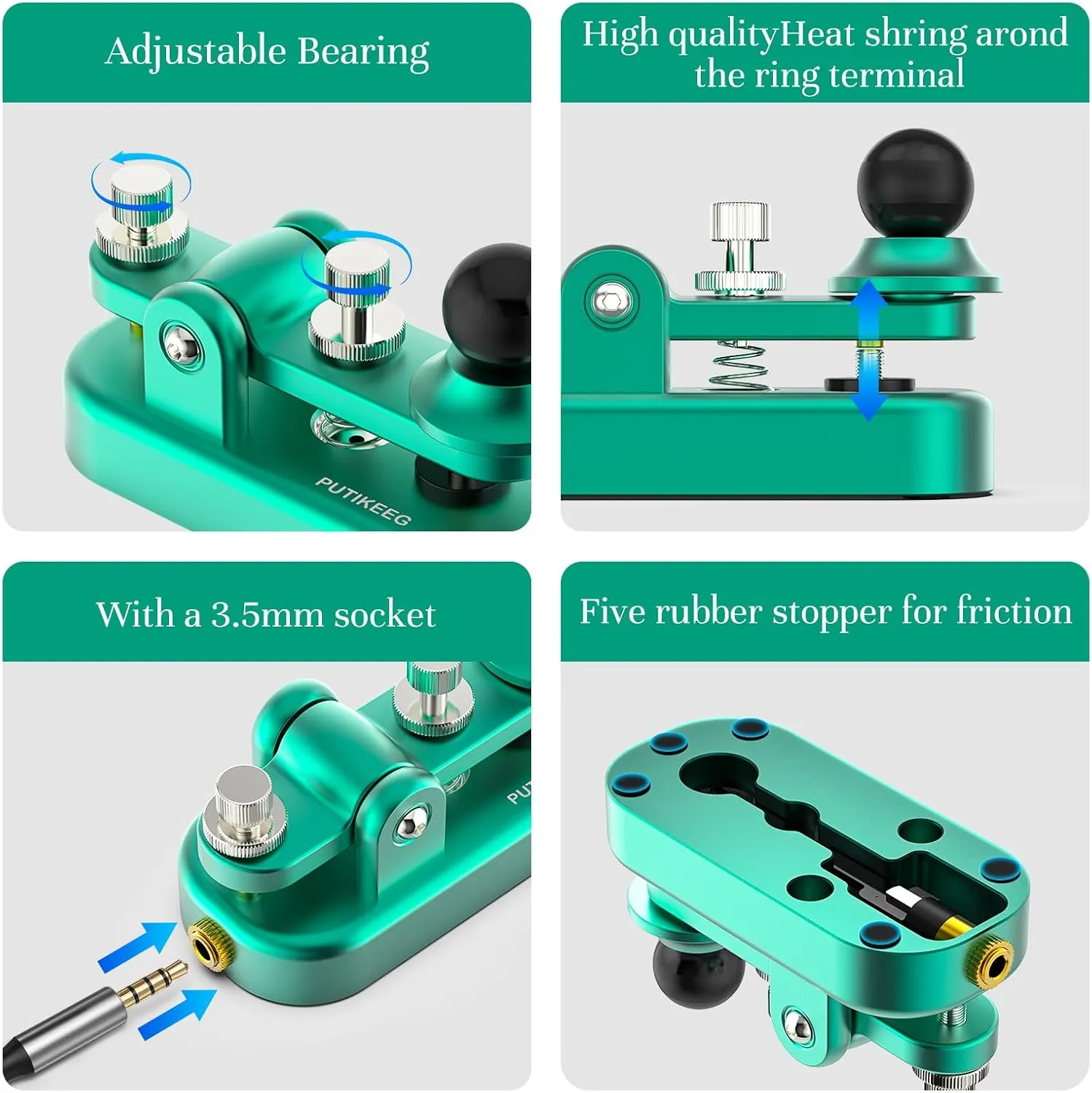 Mini Morse Radio Key CW HAM Send Telegram Double Paddle Morse Code Key with Aluminum Alloy Body Base(Dark Green)