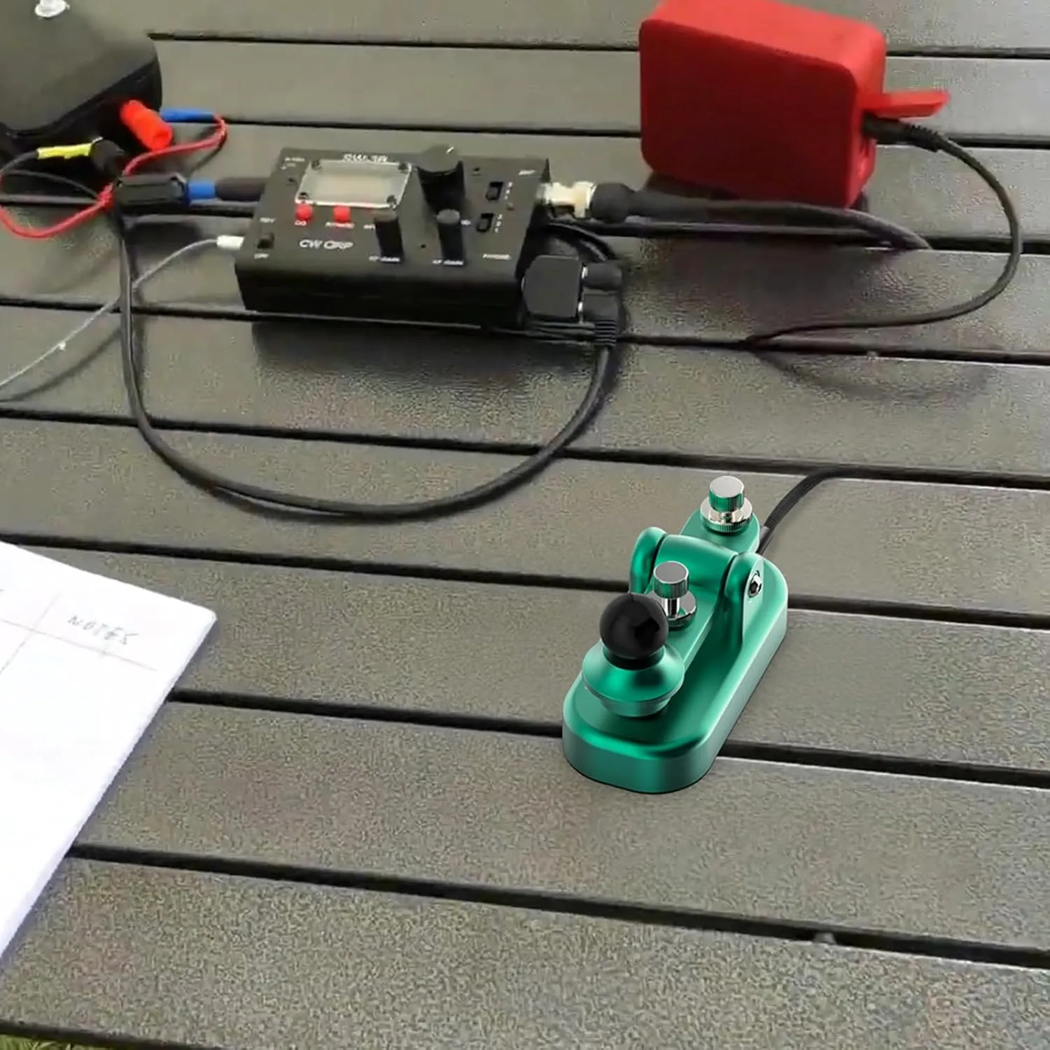 Mini Morse Radio Key CW HAM Send Telegram Double Paddle Morse Code Key with Aluminum Alloy Body Base(Dark Green)