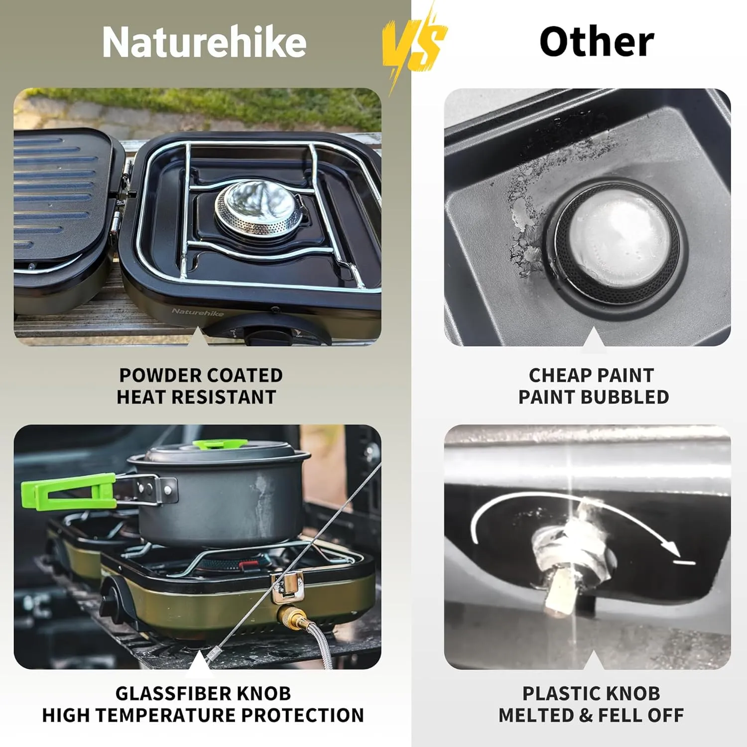 Naturehike 2 Burner Folding Camping Stove with Griddle, Portable Camp Isobutane Gas Stove with 16000 BTU Adjustable Burners & Piezo Ignition