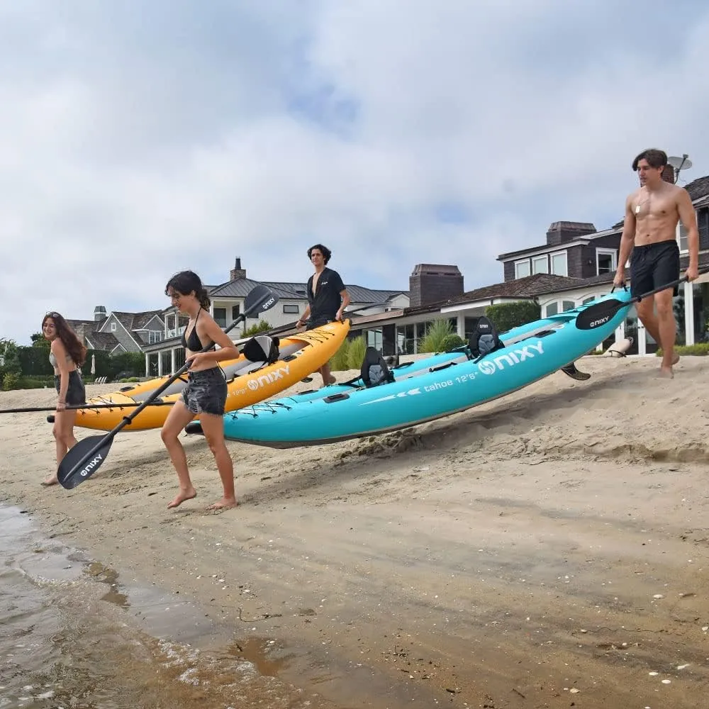 NIXY Tahoe Inflatable Kayak - Premium 2 Person Kayak Durable Design for Two Adults, Portable and Stable with Advanced Features for Fishing and Adventure - Blowup Kit, Seats and Paddles Included
