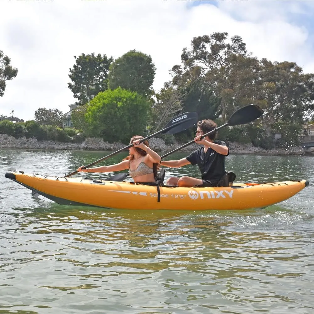 NIXY Tahoe Inflatable Kayak - Premium 2 Person Kayak Durable Design for Two Adults, Portable and Stable with Advanced Features for Fishing and Adventure - Blowup Kit, Seats and Paddles Included