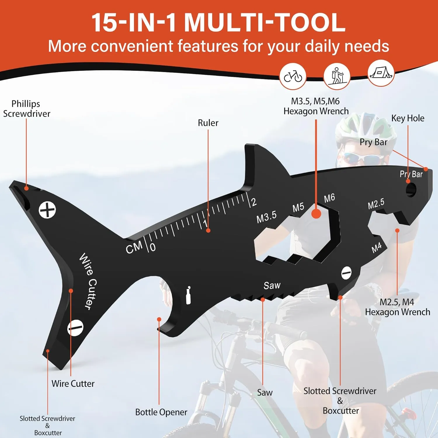 Novelty EDC Multitools Men Gifts - Shark Gift 15 in 1 for Dad Husband, Christmas Stocking Stuffers Gift Idea for Him, Men Women Present for Birthday Fathers Day Valentines Gadget for Adults Teens