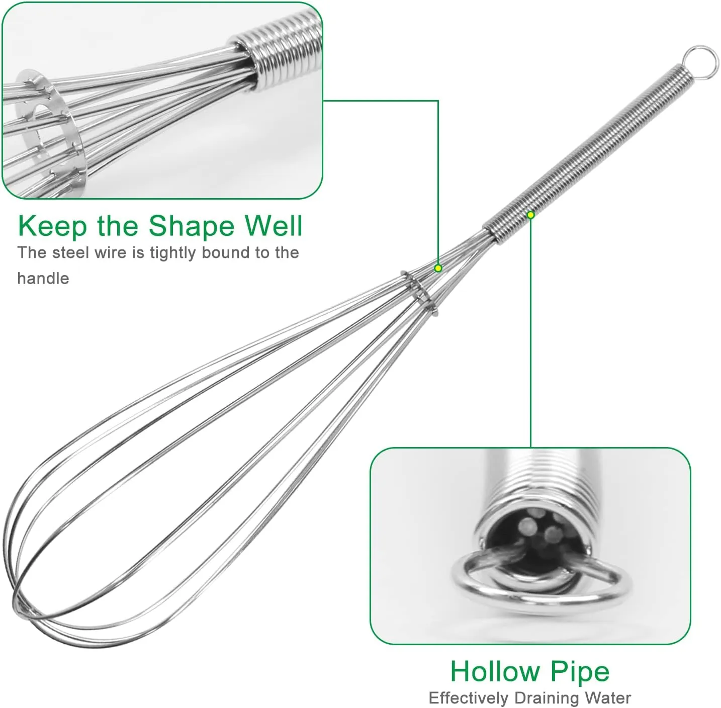 Stainless Steel Whisk Set - 8" 10" 12" Thin Handle Wisk Balloon Wire Whisks Kitchen Tool for Cooking, Baking, Mixing Blending, Whisking, Beating, Stirring