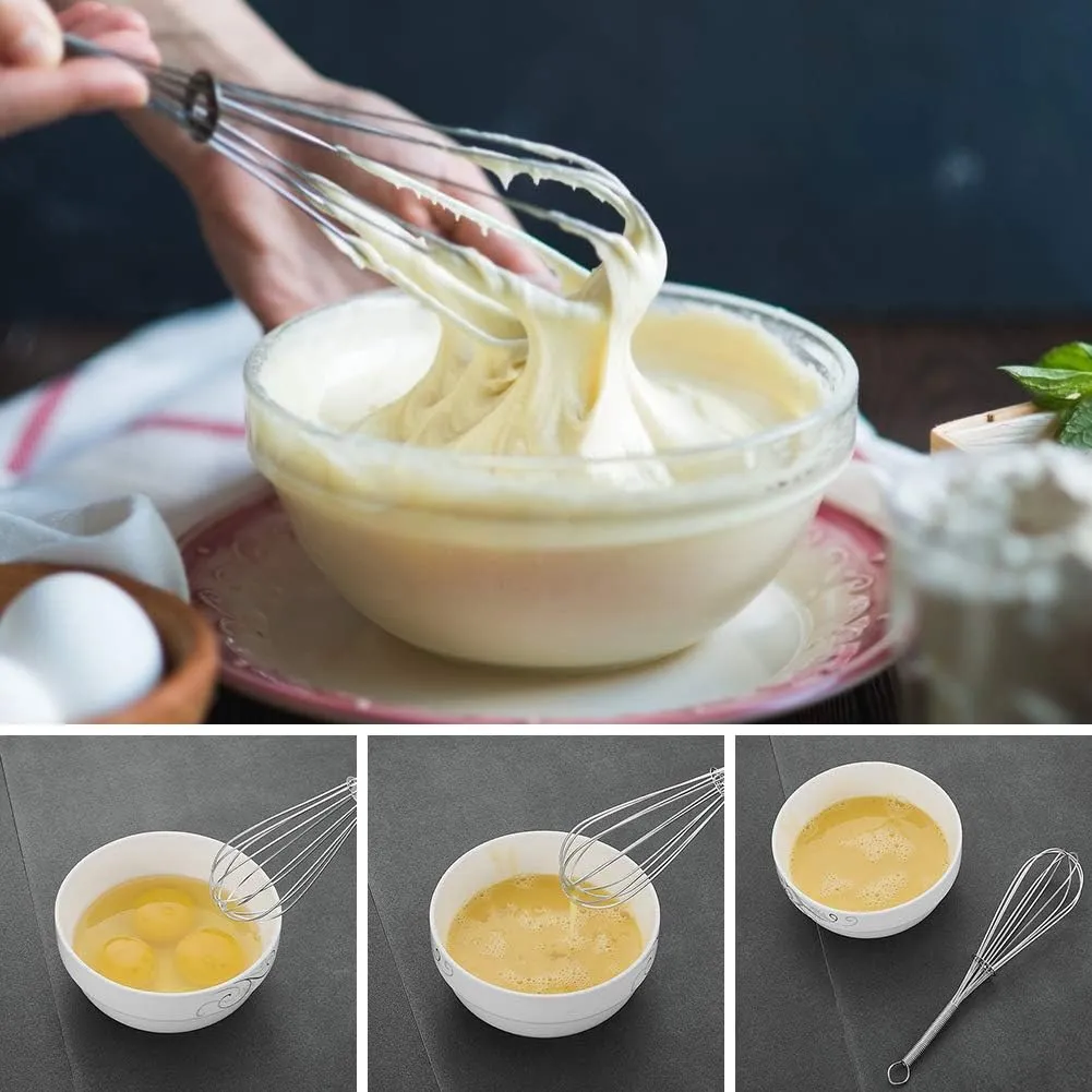 Stainless Steel Whisk Set - 8" 10" 12" Thin Handle Wisk Balloon Wire Whisks Kitchen Tool for Cooking, Baking, Mixing Blending, Whisking, Beating, Stirring