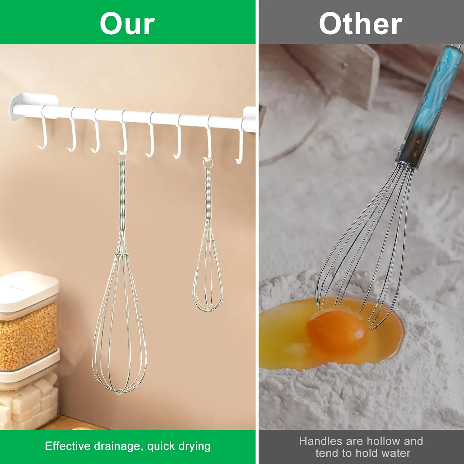 Stainless Steel Whisk Set - 8" 10" 12" Thin Handle Wisk Balloon Wire Whisks Kitchen Tool for Cooking, Baking, Mixing Blending, Whisking, Beating, Stirring