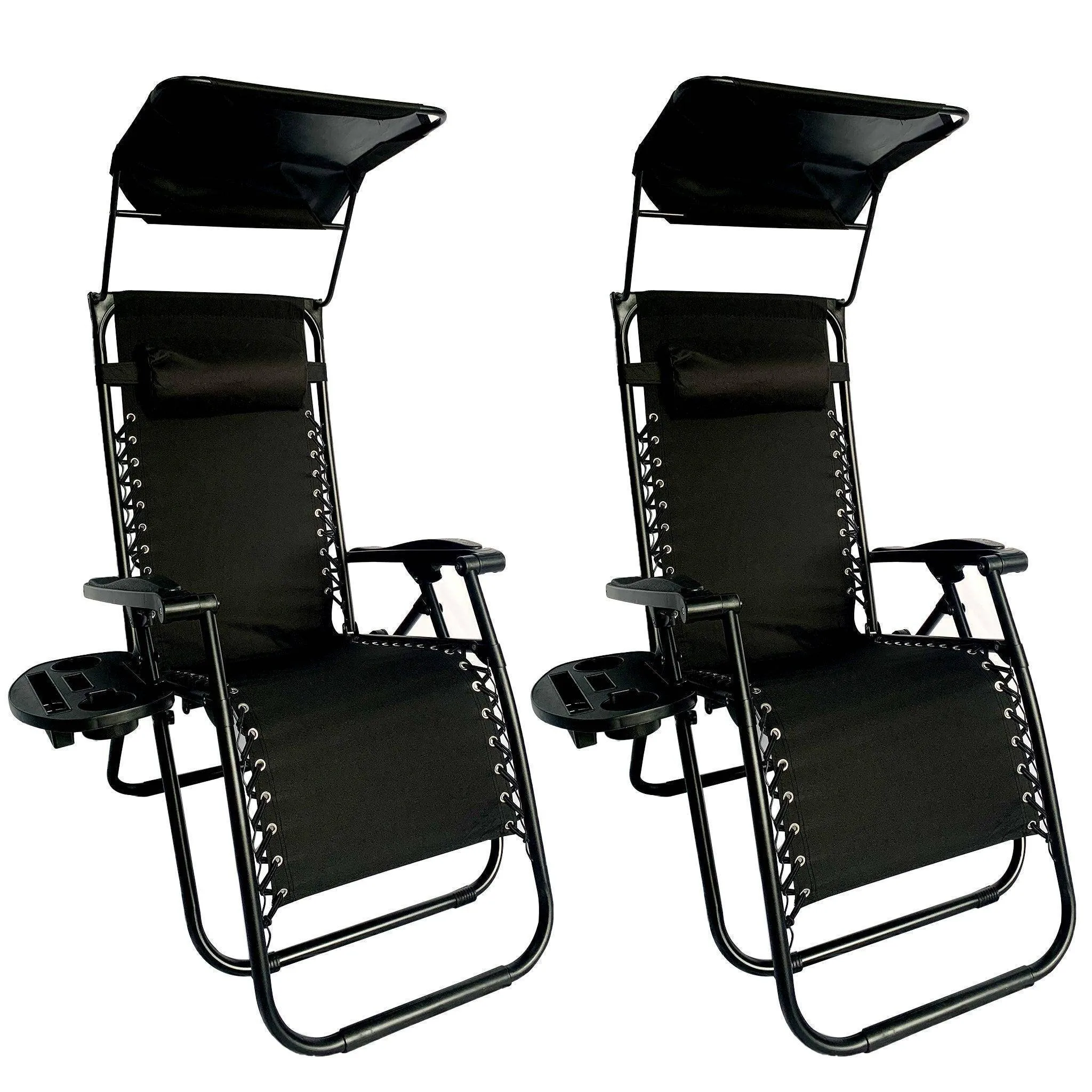 Sun Lounger Recliner Chair With Canopy Sunshade Set Of 2-BSC-005