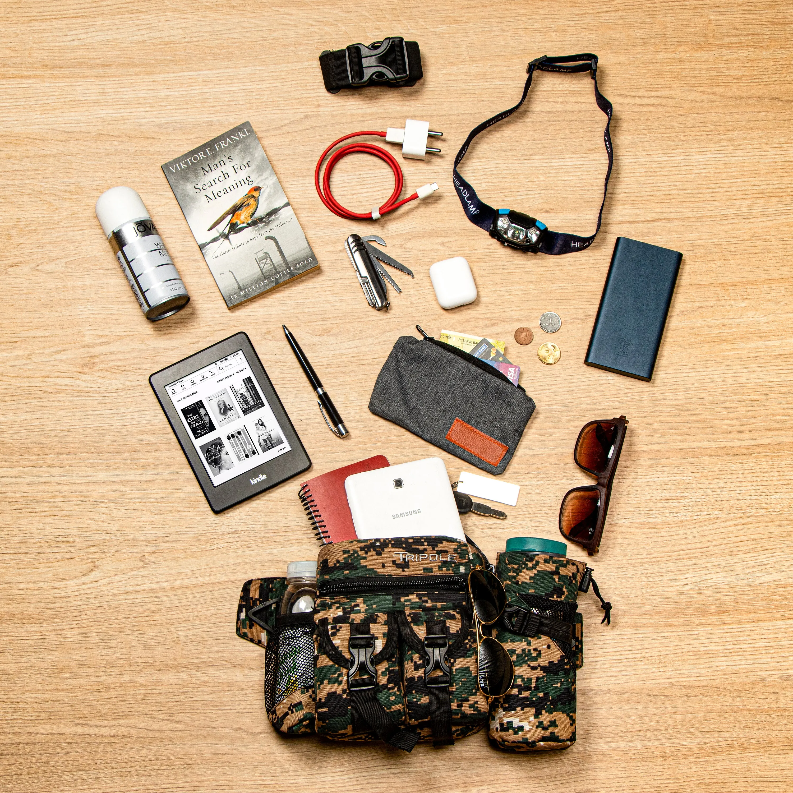 Tripole Waist Pack with Detachable Bottle Holder - Multi-Utility Waist and Sling Bag for Hiking, Cycling, and Backpacking | Digital Camouflage