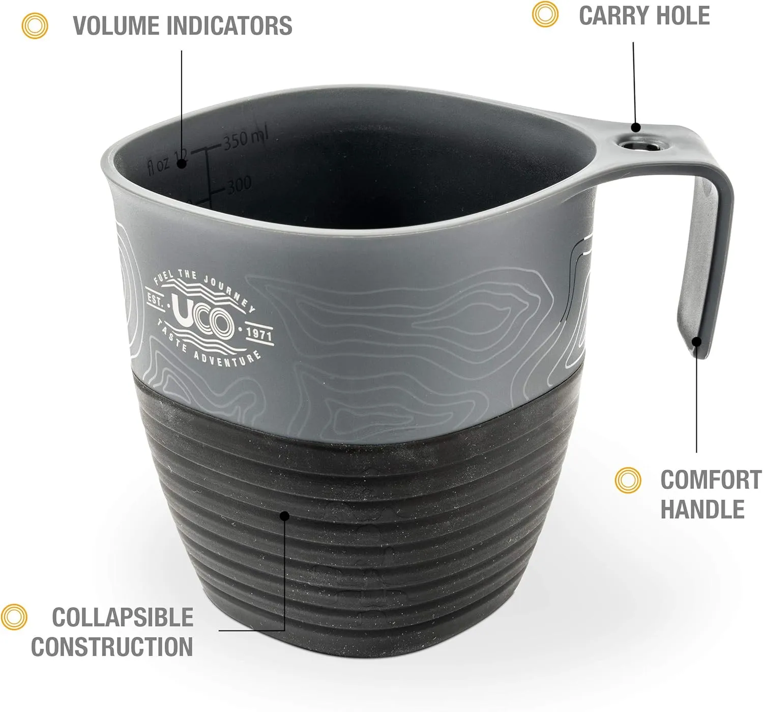 UCO Plastic Collapsible Cup for Camping, Backpacking, and Hiking, 12 Ounces, Grey