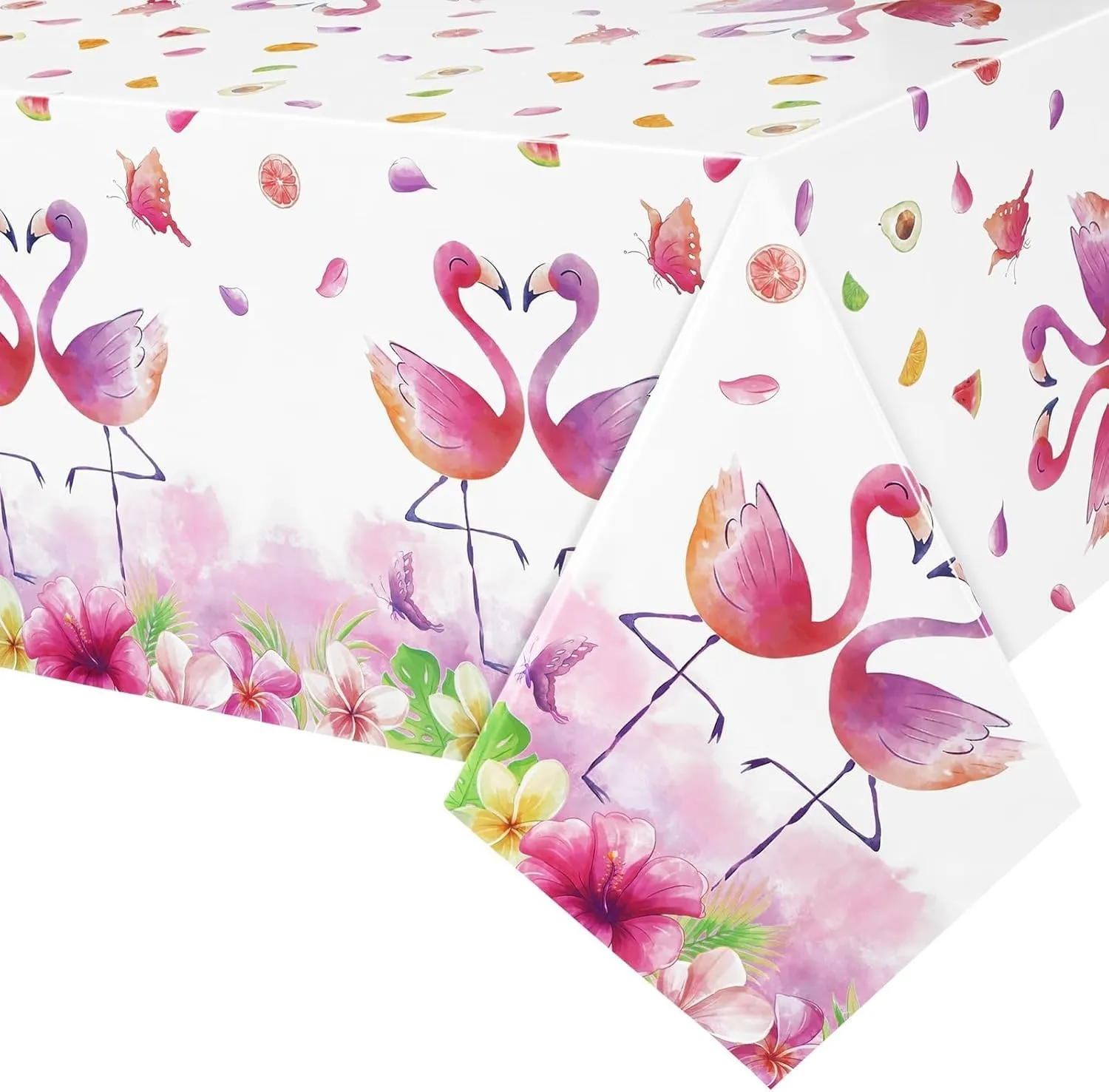 WERNNSAI Flamingo Tablecloth - 2PCS Flamingo Table Cover Disposable Plastic Table Cloth Hawaiian Party Supplies Summer Beach Aloha Luau Birthday Decorations for Baby Shower Birthday Party Supplies