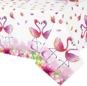 WERNNSAI Flamingo Tablecloth - 2PCS Flamingo Table Cover Disposable Plastic Table Cloth Hawaiian Party Supplies Summer Beach Aloha Luau Birthday Decorations for Baby Shower Birthday Party Supplies
