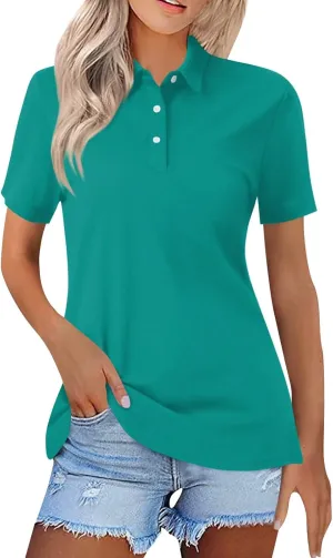 Womens Polo Shirt Short Sleeve V Neck Lightweight Moisture Wicking Sports Tops Business Casual Button Collared Shirts